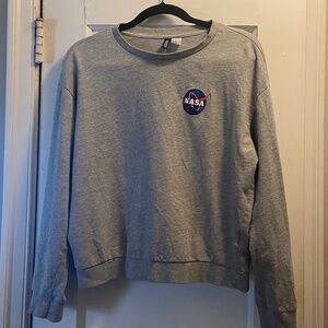 Gray NASA Long Sleeve Crop Top